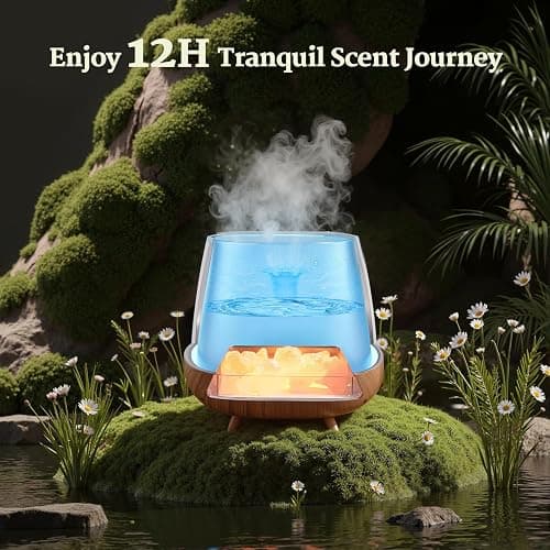 JJNJJN Essential Oil Diffuser for Home: 200ml Aromatherapy Diffuser with Himalayan Pink Salt Rock, Cool Mist Humidifier with Auto Off Function and 9 Colors LED Night Light for Bedroom thumbnail 7