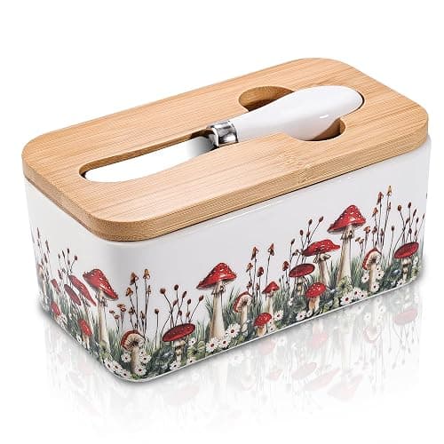 Fungi Fun Ceramic Mushroom Butter Dish with Lid and Knife, Cute Butter Dish for Countertop and Fridge, Ceramic Container for Countertop with Lid and Selicon Seal, Ideal for Mushroom Kitchen Decor thumbnail 8