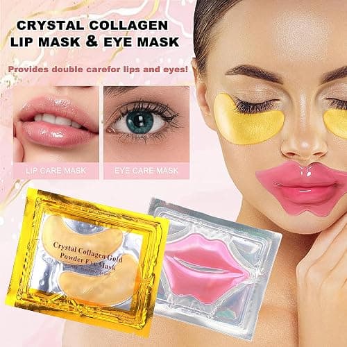 32 Pairs Eye Masks & Lip Mask Set, Moisturizing, 24K Crystal Gel Collagen | Eye Patches Smooth Fine Lines,for Puffy Eyes Dark Circles,Moisturizes Lip Mask,Remove Dead Skin From Lips,Anti-Aging Skincare thumbnail 2