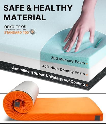 GAIALOOP 3 Inch Memory Foam Camping Mattress, Dual Layer Thick Sleeping Camp Pad for Car Tent Cot, Roll-Up Portable Glamping Floor Bed for Guests Sleepover thumbnail 2