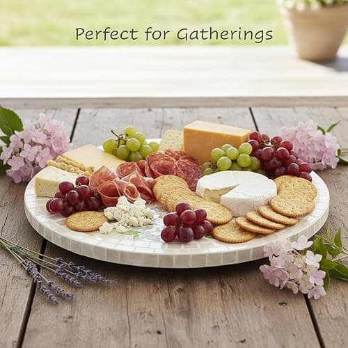 PEMAR 12.6” Pink Hydrangea Capiz Shell Lazy Susan, Handcrafted Dining Table Décor & Table Centerpiece, Elegant Beach House & Farmhouse Home Decor, Luxury Hostess & Housewarming Gift thumbnail 5