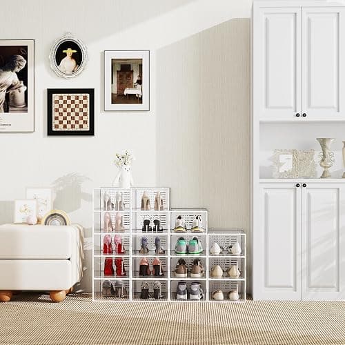 SEE SPRING Shoe Storage Boxes, Clear Plastic Stackable Shoe Organizer for Closet, Shoe Rack & Holder Sneaker Container, 12 Pack Clear thumbnail 2