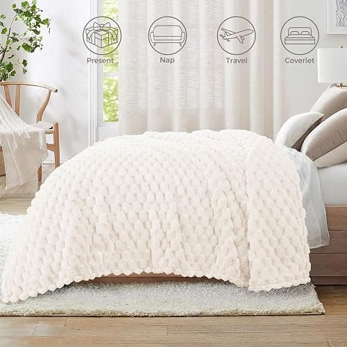 Whale Flotilla Throw Blanket for Sofa with Expanded 3D-Jacquard Pattern, 130X150 CM Fuzzy Soft Cozy Exquisite Blankets or All Season, Warm and Fluffy, Ivory thumbnail 6