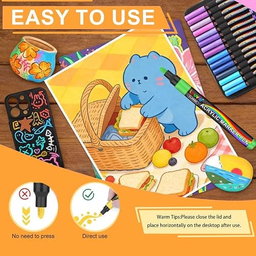96 Colours Acrylic Paint Pens Marker Set, Water-Based Acrylic Markers for Rock Painting Glass Pebbles Fabric Stone Wood Plastic Metal Ceramic thumbnail 9