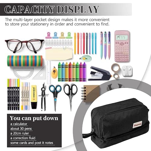 Zzrywuty Large Capacity Pen Pencil Case Multi-Slot Pencil Pouch Bag,Black Pencil Case Large 4 Compartments,Organizer Marker Pouch Pen for Office College School Teen Girl Boy Men Women thumbnail 4