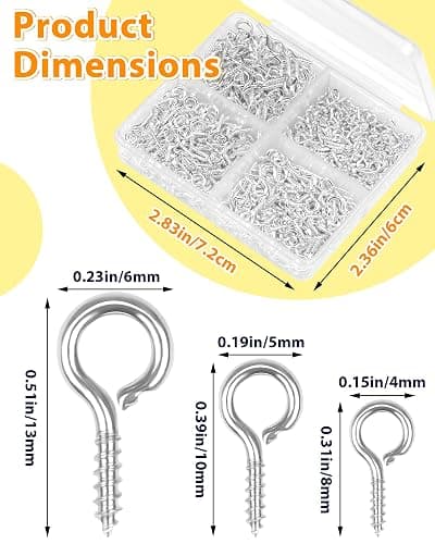 FIVEIZERO 600pcs Small Eye Pins for Jewelry Making & DIY Crafts, Mini Eyelet Screws for Art Projects & Bead Charms, Tiny Eye Hooks for Crafts (Gold & Silver, 3 Sizes) thumbnail 3