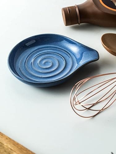 Cormomu Spoon Rest, Large Ceramic Spoon Holder for Stove Top, Heat-Resistant Cooking Spoon Rest for Kitchen Counter Decor, 5 Inches, Blue thumbnail 7