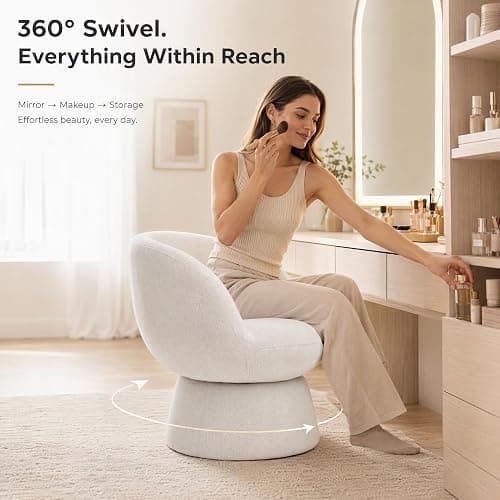  White Swivel Vanity Chair  thumbnail 5