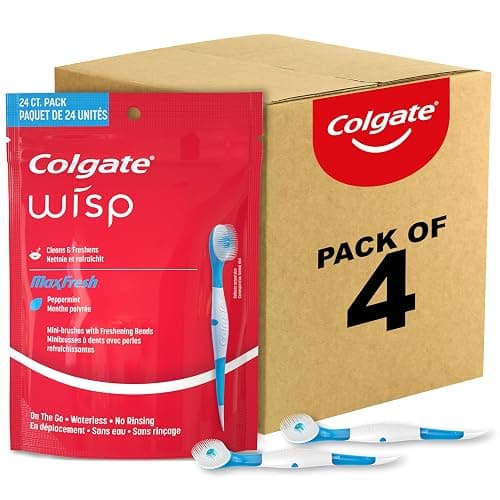 Colgate Max Fresh Wisp Disposable Mini Travel Toothbrushes, Peppermint, 24 Count (Pack of 4) - Image 1