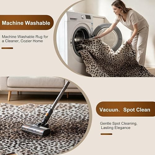 WARM HAVEN Irregular Shaped Cheetah Print Rug, Fluffy Leopard Rug 4.6x5.2 Faux Animal Print Cheetah Area Rug for Bedroom Animal Fur Hide Western Decor Cream thumbnail 4