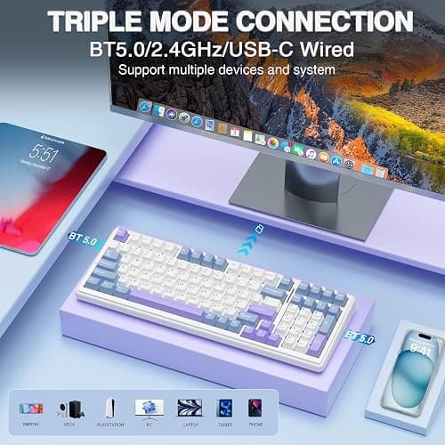 AULA F99 Wireless Mechanical Keyboard,Tri-Mode BT5.0/2.4GHz/USB-C Hot Swappable Custom Keyboard,Pre-lubed Linear Switches,Gasket Structure,RGB Backlit Gaming Keyboard for PC/Tablet/Xbox/PS4/PS5 thumbnail 3