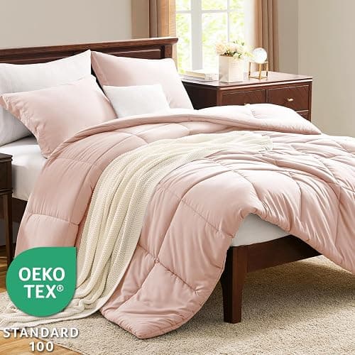 CozyLux Full Size Comforter Sets - Blush Pink Comforter Full Size, 3 Pieces Box Stitched Bed Set for All Seasons, Soft Lightweight Bedding Sets with 1 Down Alternative Comforter and 2 Pillow Shams thumbnail 3