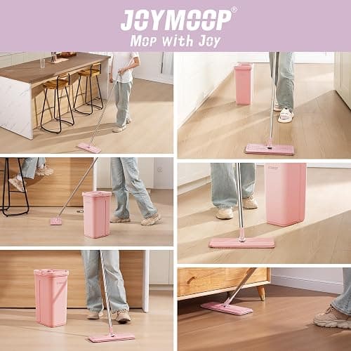 JOYMOOP Pink Mop and Bucket with Wringer Set for Home, with 5 Reusable Microfiber Mop Pads, Hands-Free Self-Cleaning System, Suitable for Floor Cleaning and Wall Cleaner thumbnail 8