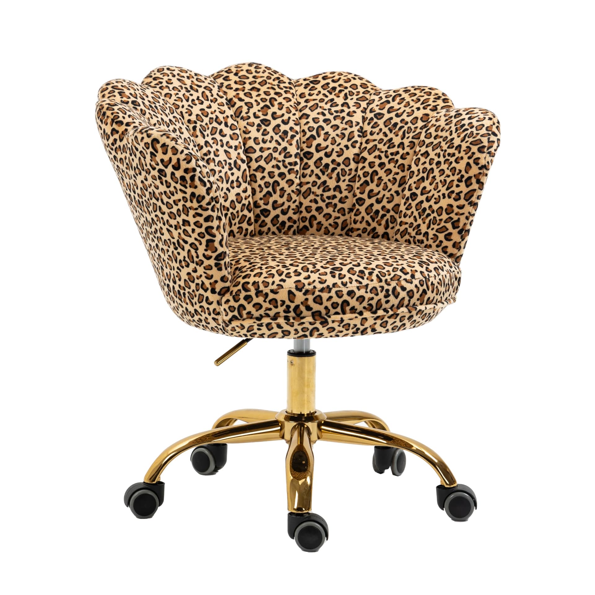 ZOBIDO Comfy Home Office Task Chair with Wheels, Cute Modern Upholstered Velvet Seashell Back Adjustable Swivel Vanity Desk Chair, for Women, for Kids, for Girls, Living Room(Leopard Stripe) - Image 1