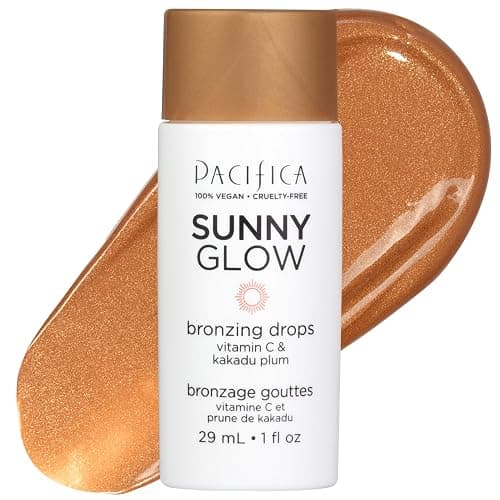 Pacifica Sunny Glow Liquid Face Bronzer Drops - Face Makeup Bronzing For Face & Cheeks for Instant Sun-Kissed Glow - Vitamin C & Glycolic Acid Infused Liquid Bronzer Illuminating Highlighting Clean - Image 1