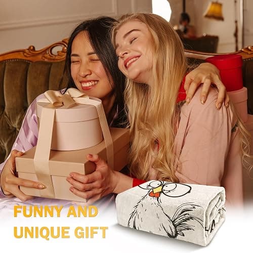 GoMelley Funny Chicken Blanket, Gag Birthday Gifts for Women Men | Chicken Gifts for Friend Coworker Partner Chicken Lover, White Elephant Gift, Soft Throw Blanket for Napping Couch, 60" x 50" thumbnail 4