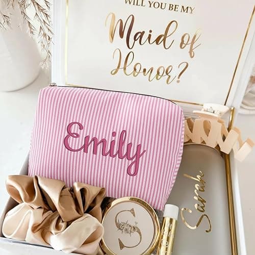 Personalized Embroidered Makeup Bag For Bridesmaid Gifts,Custom Small Travel Cosmetic Bag Toiletry Bag Wedding Gifts for Bridal Shower Makeup Pouch thumbnail 6