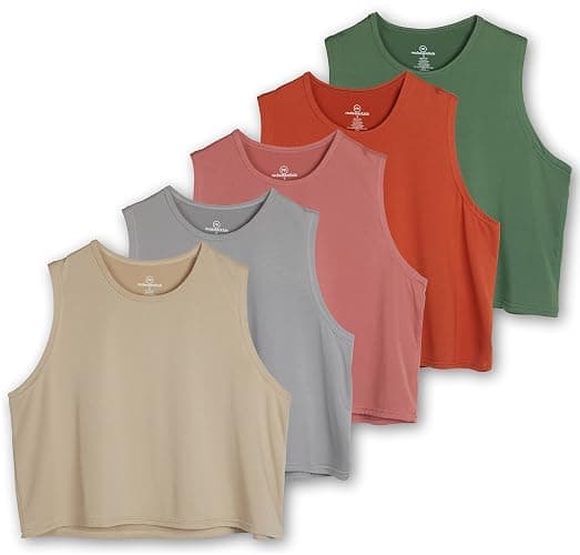 Real Essentials 5 Pack: Women's Dry Fit Crop Summer Tank Top - Gym Yoga Workout Sports Tee (Available in Plus Size) - Standard - XX-Large - Set 9 - Image 1