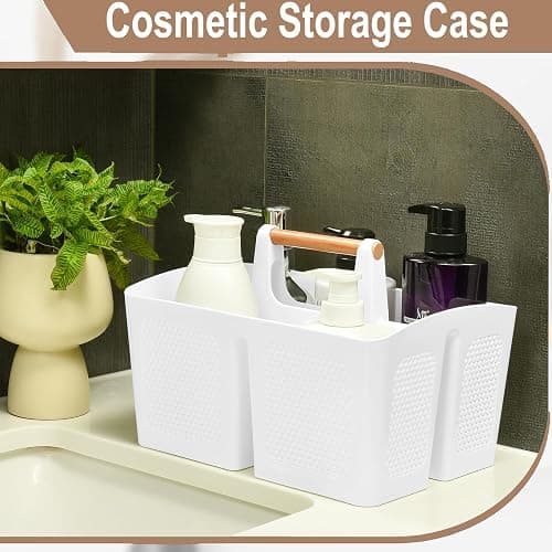 Haundry Plastic White Shower Caddy Basket with 3 Compartments, Portable Divided Bathroom Cleaning Caddy Organizer Storage Tote with Handle for Dorm, College, Room Essentials thumbnail 7