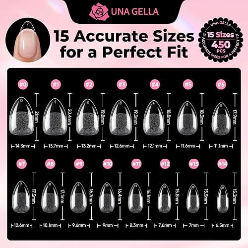 UNA GELLA Short Almond Nail Tips 450PCS Fake Acrylic Nail Tips | 15 Sizes Soft Pre-shape Press On Nails Almond Full Cover Nails Extension Home DIY Salon thumbnail 8