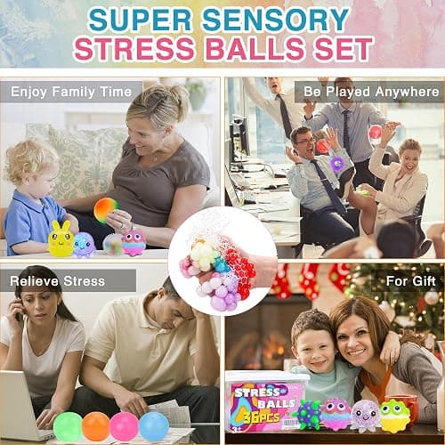 36 Pack Stress Balls, Squishy Balls, Squishy Fidget Stress Relief, Squeeze Ball for Adults Stress Relieve, Prize Box for Friends, Party Favors thumbnail 7