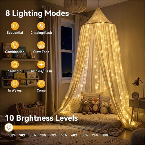 ZSJWL 300 LED Curtain Fairy Lights with Remote, 9.8 × 9.8 Ft, USB Plug in | 8 Modes, Waterproof, Twinkle Silver Wire, String Lights for Bedroom, Windows, Christmas, Wedding and Party Decor, Warm White thumbnail 5