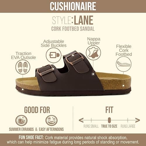 CUSHIONAIRE Lane Cork Footbed Sandals for Women – Comfortable Double Buckle Slip-On with Genuine Suede Footbed & Arch Support Slides for Women Footwear thumbnail 4