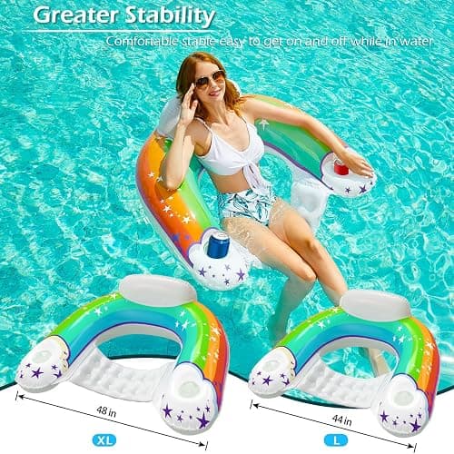 Jasonwell Inflatable Pool Float Chair - Pool Floaties Floating Pool Chair Lounge Floats for Swimming Pool Water Chair Pool Lounger with Cup Holder Pool Toy Party Floaty Adults (Rainbow-L) thumbnail 5