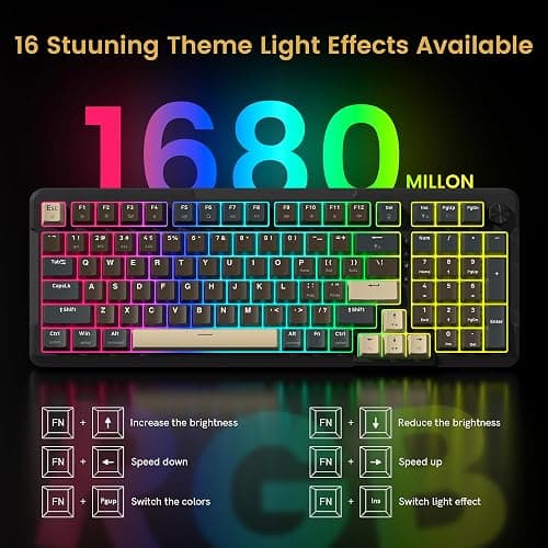 Redragon K742 Wireless Mechanical Gaming Keyboard with Knob, Bluetooth 5.0/2.4GHz/USB C Wired Creamy Keyboard with Number Pad for PC Computer, RGB Backlits, Hot-Swappable with Linear Switches (Brown) thumbnail 7