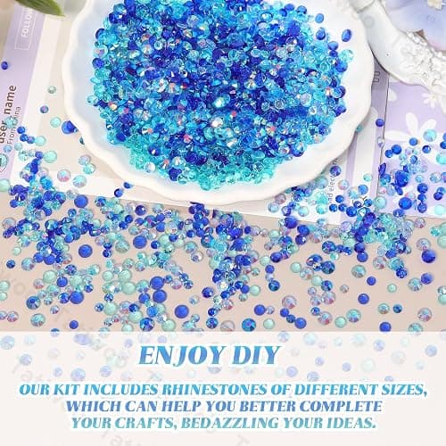 15000Pcs Resin Jelly Rhinestones for Bedazzling, Mixed Size 3/4/5 mm Flatback Gems for Crafting, Blue Jelly Rhinestones Bedazzler Kit for Book Crafts Clothing Shoes Nail Art Makeup thumbnail 4