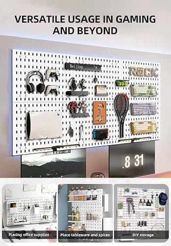 EVDBOBO Wall Organizer Peg Board - Elevate And Declutter Your Gaming And Office - Create A Perfectly Structured Space(White) thumbnail 3