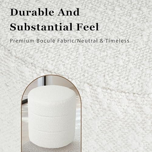 HomePop Upholstered Round Ottoman (No Lid, Seat Only) | HomePop Home Décor | Round Pouf Foot Rest – Cream Boucle thumbnail 6