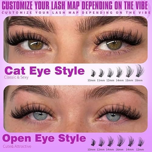 EYDEVRO Wispy Lash Clusters Kit Natura Eyelash Clusters Kit 9-18mm Cluster Eyelash Extensions CD Curvature 192 Pcs Manga Lash Extension Kit Individual Eyelash Extension Kit Lash Bond and Seal Tweezers thumbnail 3