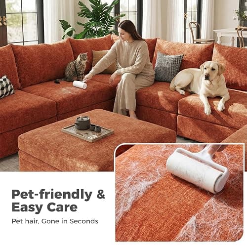 ABCASA 167.5" Oversized Modular Sectional Sofa, U Shaped Convertible Couch with Movable Ottoman, Large 8 Seat Corner Couches for Living Room Deep Seat Terracotta Chenille thumbnail 5