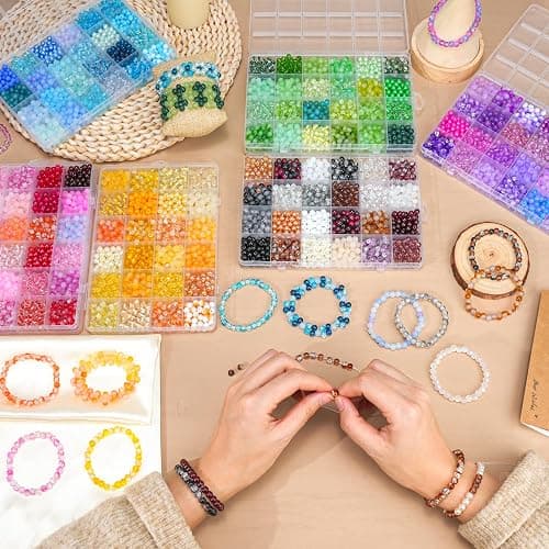 7200PCS 6mm Glass Beads Bracelet Making Kit, 144 Colors Assorted Crystal Beads for Bracelets and Jewelry Making, Round Crackle Glass Beads for DIY Necklace Friendship Bracelets Earring Crafts thumbnail 2