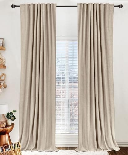 Linen Textured Total Blackout Curtains for Bedroom 72 Inches Long, Oatmeal | 100% Blackout Shield, Back Tab/Rod Pocket Living Room Drapes, Thermal Insulated Blackout Curtains 2 Panels Set, 42"W x 72"L - Image 1