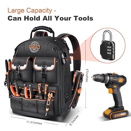 Backpack Tool Bag - LOKASS Tool Backpack Heavy Duty Tool Organizer, Water-resistant HVAC Tool Backpack Electrician Tool Box with Molded Base thumbnail 4