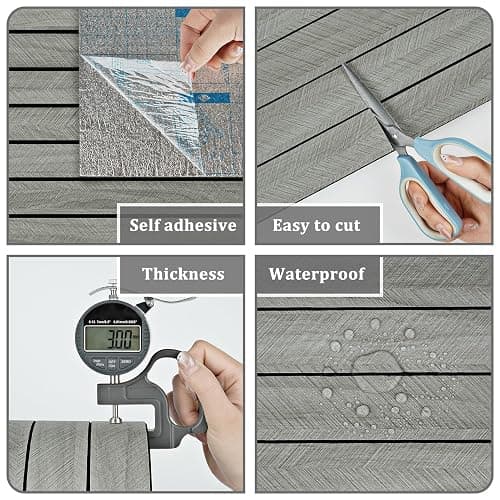STICKEEP Grey Wood Wall Panels Textured Wood Slats 3D Soundproof Wall Panels Peel and Stick Shiplap 11.8"x197" Wooden Panel Walls Decor Self Adhesive Wooden Panel Wallpaper for Studio Homes Ceiling thumbnail 6