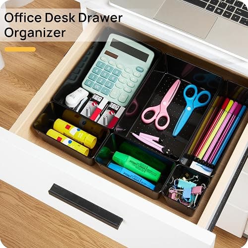 Vtopmart 25 PCS Office Desk Drawer Organizers Set, 4-Size Versatile Plastic Drawer Organizer Trays, Storage Bins for Desk Accessories Office Organizers and Storage, Bathroom, Makeup, Vanity, Black - Black thumbnail 4