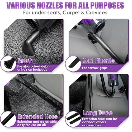 Viewsun 17PCS Car Cleaning Kit, Purple Car Interior Detailing Kit with High Power Handheld Vacuum, Detailing Brush Set, Windshield Cleaner, Cleaning Gel, Complete Auto Accessories for Women Gift thumbnail 6