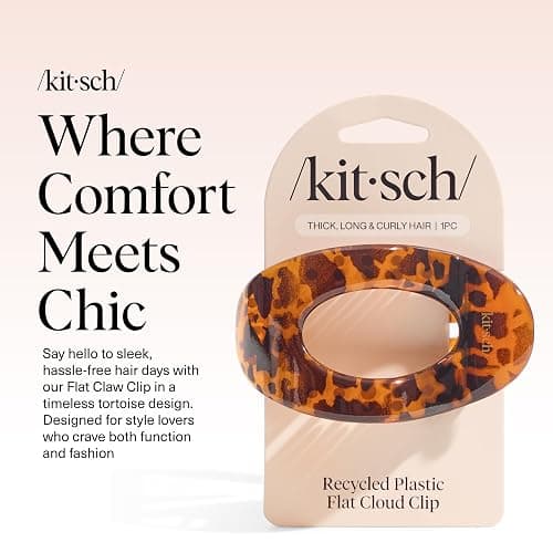 Kitsch Large Flat Claw Clips for Women - Stylish Flat Hair Clips, Strong Hold for Thick & Fine Hair | Non-Slip for Secure, Comfortable All-Day Wear | Ideal Gifts for Women - Tortoise Design thumbnail 2