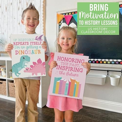 Hadley Designs 6 Social Studies Classroom Decorations – US History Posters for Elementary, Middle School and High School, Durable World History Wall Art for Teachers - Pastel Classroom Decor thumbnail 2