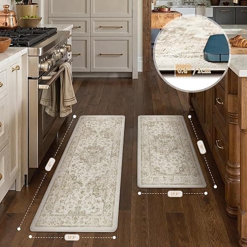 WondRg Neutral Kitchen Mats 2PCS Anti Fatigue Mat for Cushioned Brown Vintage Kitchen Mats for Floor Waterproof Non-Slip Comfort Standing Rug for Sink Laundry Office 17.3"×47"+17.3"×30" thumbnail 2