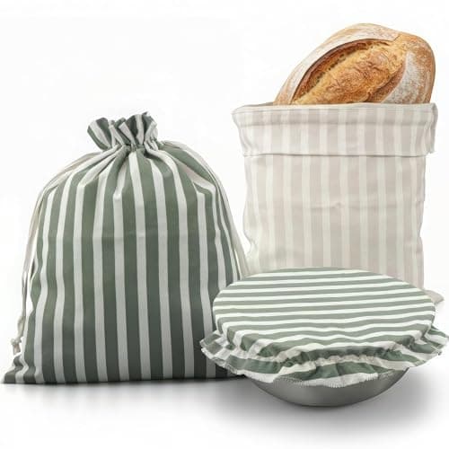 KIBAGA Beautiful Linen Bread Bag Set and Proofing Cover For Homemade Sourdough Bread - Keeps Your Loaf Fresh for Days - Reusable and Easy to Clean Storage Bag, The Perfect Baking Accessories - Image 1