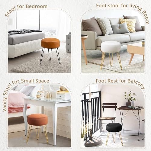 LUE BONA Vanity Stool, White Vanity Stools for Makeup Room, Round Ottoman Foot Stool, Velvet Footrest Vanity Chair for Bathroom Vanity, Bedroom, Living Room, Entryway, Offices thumbnail 4