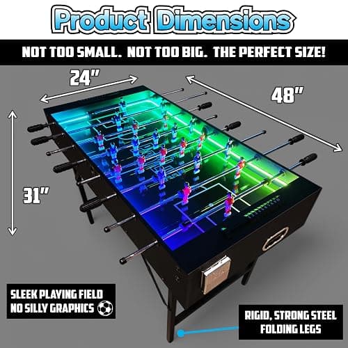 PartyLife 48" Foosball Table w/Folding Steel Legs & Optional LED Lights, Smooth Surface, Very Sturdy - Perfect for Kids and Adults, Game Rooms & Home Arcade! thumbnail 2