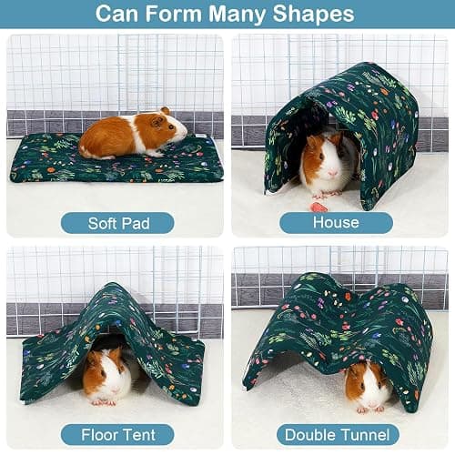Bienbee Guinea Pig Tunnel, Guinea Pig Hideout, Washable Rabbit Tunnel and Bunny House, Rabbit Toys in Cages for Guinea Pig Bunny Rabbit Small Animal Green Flowers thumbnail 4