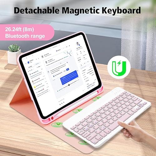 AGARELE Keyboard case for iPad (A16) 11th Gen 2025 11" & iPad 10th Gen 2022 10.9", UK layout Wireless Detachable Folio Keyboard Cover with Pencil Holder, Thin & Light – Light Pink thumbnail 4