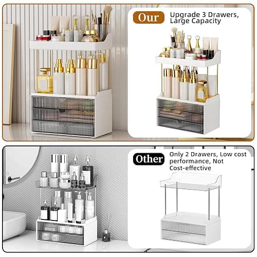 3 Drawers Bathroom Counter Organizer, 5 Tier Makeup Organizer, Versatile Perfume Organizer, Ideal for Bathroom Storage, Vanity, Large Skincare, Perfume, Present, Grey thumbnail 2