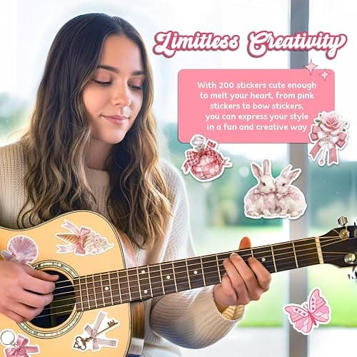 200 PCS Coquette Stickers, Pink Aesthetic Waterproof Vinyl Stickers for Girls, Preppy Sticker for Laptop, Water Bottles, Guitar Computer thumbnail 9